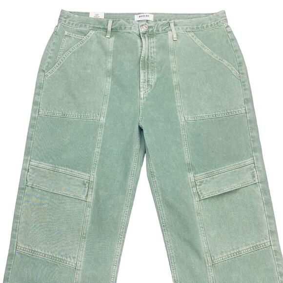 NWT AGOLDE Cooper Cargo High Rise Straight Leg Jean Sz 34 Salamander Green - Picture 7 of 16